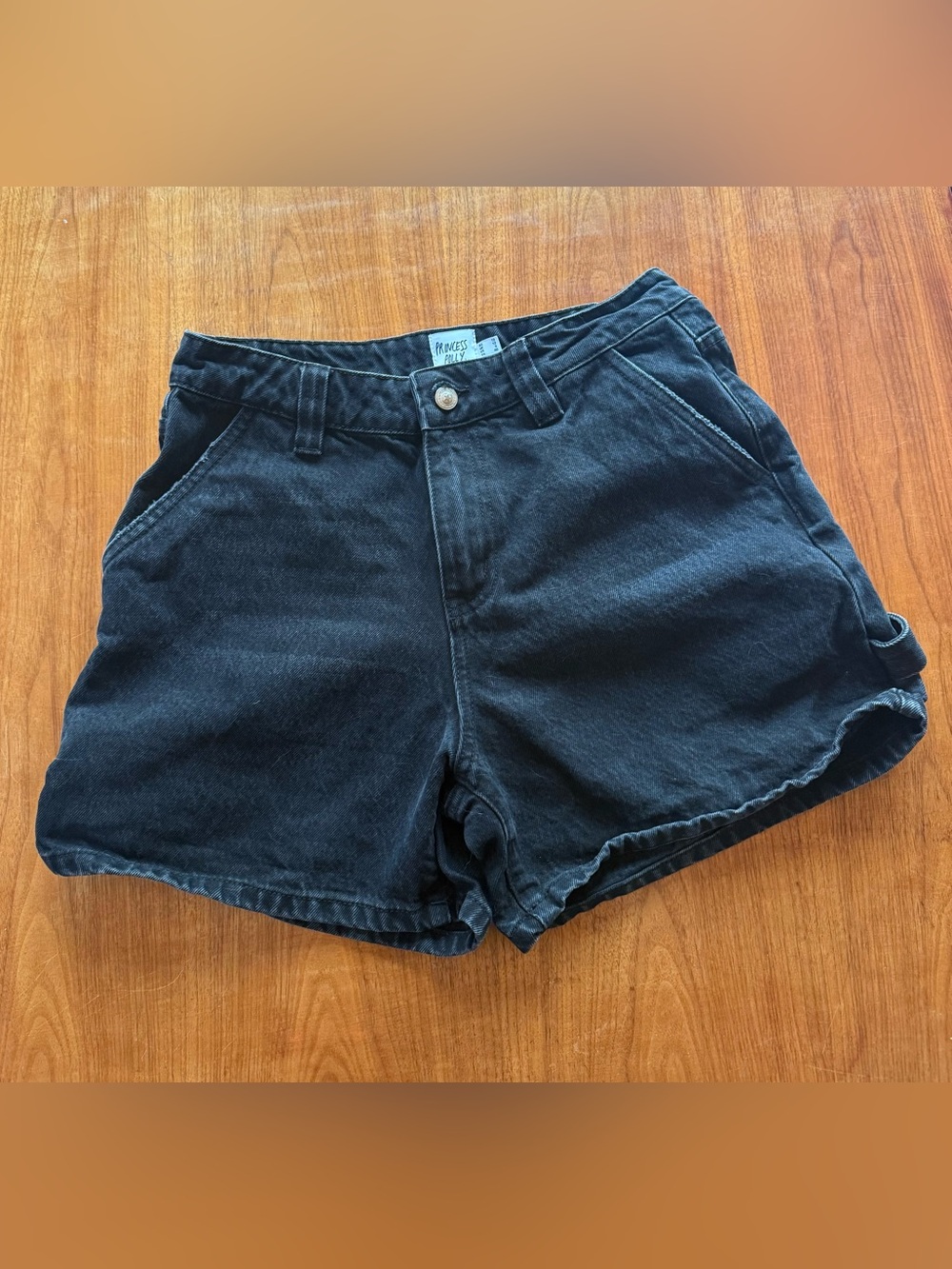 Princess Polly Lou Carpenter washed black denim shorts